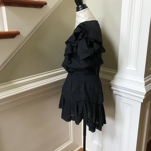 LoveShackFancy Natasha Mini Dress Womens XS Black Cotton Ruffle Short Sleeve - Picture 8 of 13